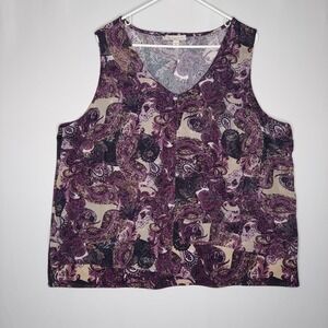 Dressbarn Tank Top Women 3X Purple Black Paisley Floral Stretch Knit
